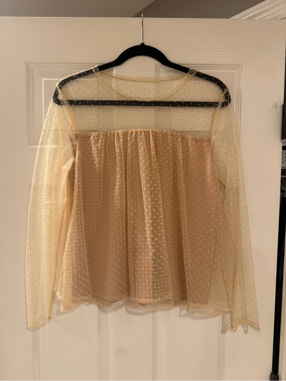 Banana Republic Cream Sheer Polka Dot Long Sleeve Blouse